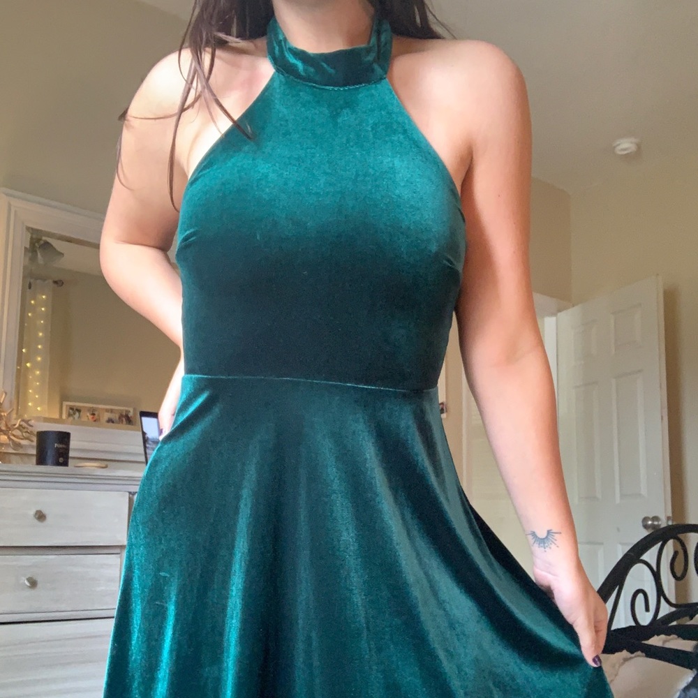 Green velvet holiday dress